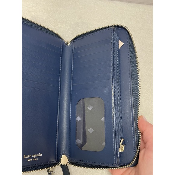 Kate Spade Navy Blue Leather Zipper Wallet Multi Pockets Style J183 - Picture 4 of 7